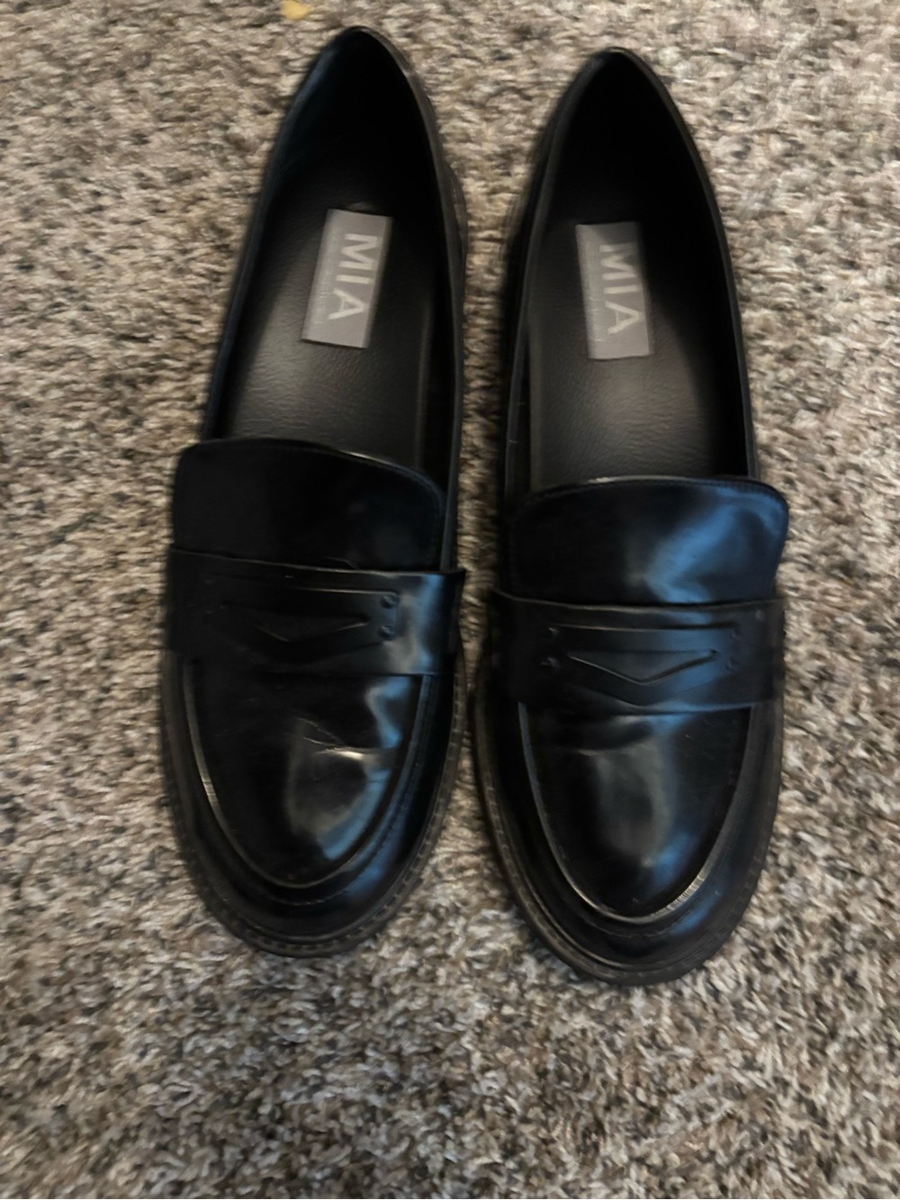 MIA Black Gloss Leather Penny Loafers